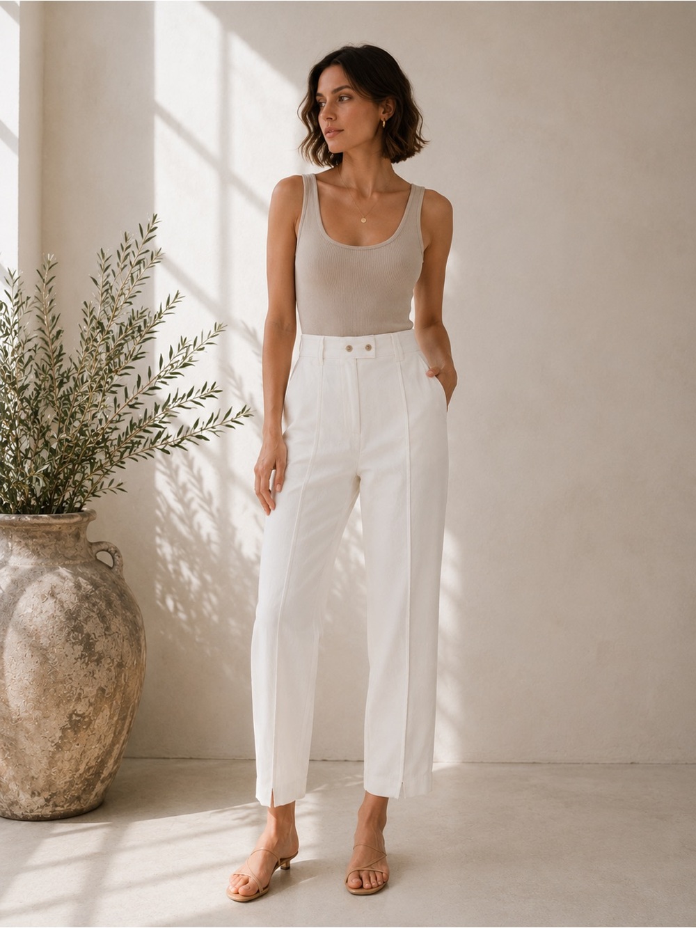 Aje United Raw Edge Linen Blend Trousers In Ivory